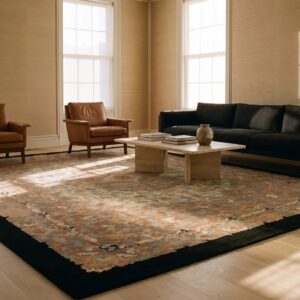 Antique Chinese Room Size Wool Black, Ivory Beige Cream White Rug (SKU 24643) - room view