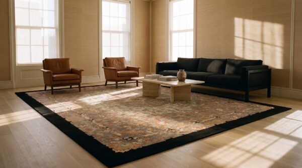 Antique chinese room size wool black, ivory beige cream white rug 9 Antique chinese room size wool black, ivory beige cream white rug (sku 24643) - room view