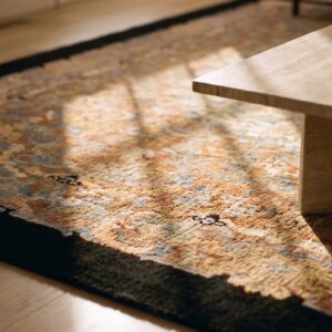 Antique Chinese Room Size Wool Black, Ivory Beige Cream White Rug (SKU 24643) - in-room detail