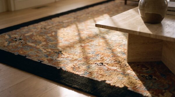 Antique chinese room size wool black, ivory beige cream white rug 10 Antique chinese room size wool black, ivory beige cream white rug (sku 24643) - in-room detail
