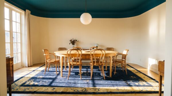 Antique chinese room size wool blue rug (sku 24826) - room view