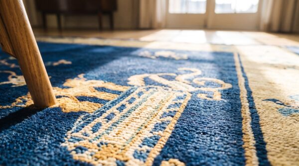 Antique chinese room size wool blue rug (sku 24826) - in-room detail
