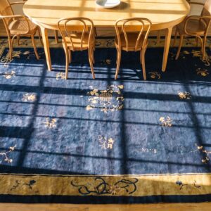 Antique Chinese Room Size Wool Blue Rug (SKU 24826) - styled overhead view