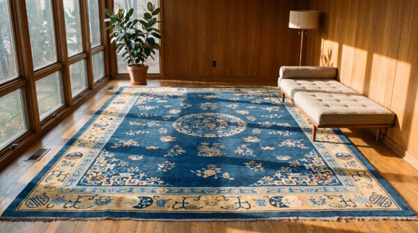 Antique chinese room size blue color peking wool pile rug 8 Antique chinese room size blue color peking wool pile rug (sku 22310) - room view