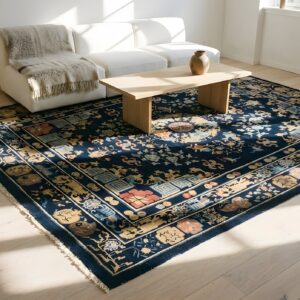 Chinese Room Size Wool Pile Blue Color Antique Peking Rug (SKU 25709) - room view