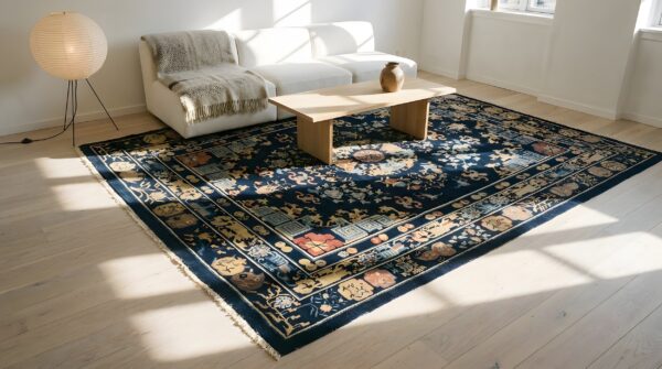Chinese room size wool pile blue color antique peking rug (sku 25709) - room view