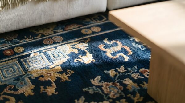Chinese room size wool pile blue color antique peking rug (sku 25709) - in-room detail