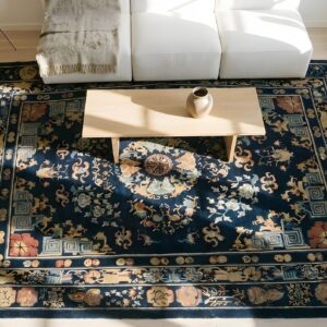 Chinese Room Size Wool Pile Blue Color Antique Peking Rug (SKU 25709) - styled overhead view