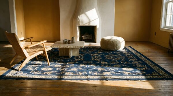 Antique chinese room size wool blue navy rug 10 Antique chinese room size wool blue navy rug (sku 24397) - room view