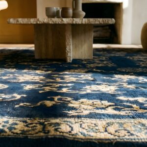 Antique Chinese Room Size Wool Blue Navy Rug (SKU 24397) - in-room detail