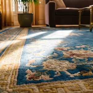 Chinese Antique Knotted Room Size Blue Wool Rectangle 1920s - Art Deco Rug (SKU 25410) - in-room detail