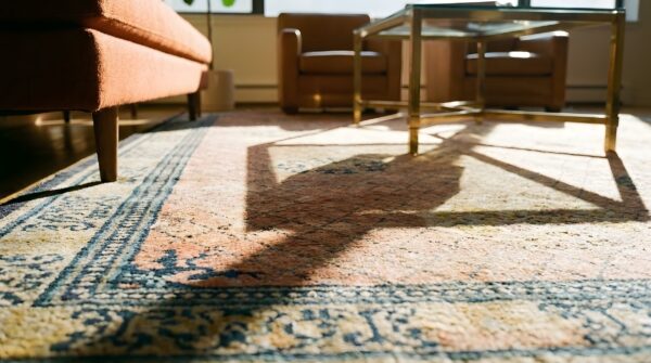 Antique chinese room size wool coral rug 7 Antique chinese room size wool coral rug (sku 24111) - in-room detail