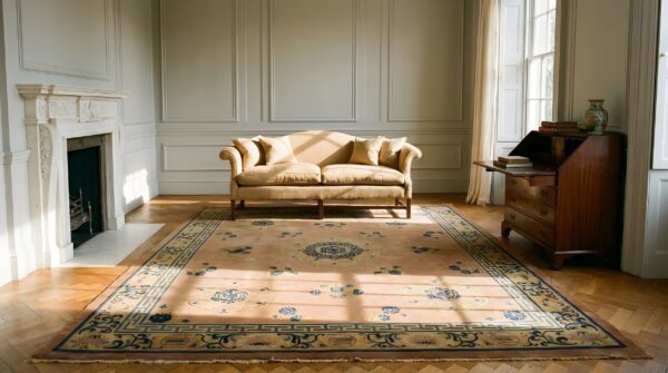 Antique chinese room size wool dusty rug 6 Antique chinese room size wool dusty rug (sku 23993) - room view