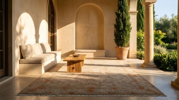 Antique chinese room size wool ivory rug 12 Antique chinese room size wool ivory rug (sku 23471) - room view