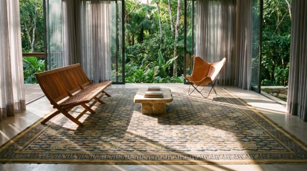 Antique chinese room size wool ivory beige cream white rug 9 Antique chinese room size wool ivory beige cream white rug (sku 24699) - room view