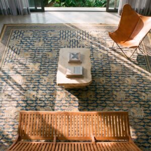 Antique Chinese Room Size Wool Ivory Beige Cream White Rug (SKU 24699) - styled overhead view