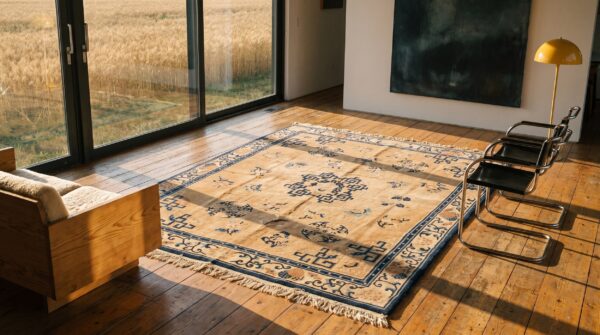 Antique chinese room size hand knotted wool pile ningxia rug 7 Antique chinese room size hand knotted wool pile ningxia rug (sku 22990) - room view