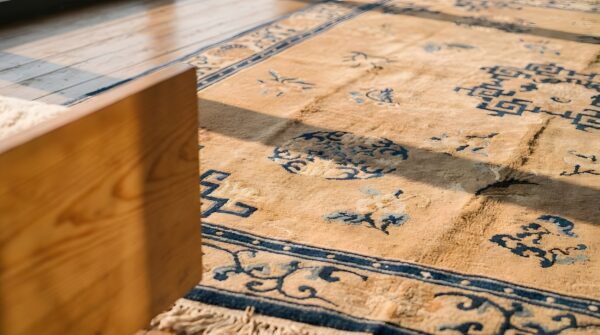 Antique chinese room size hand knotted wool pile ningxia rug 8 Antique chinese room size hand knotted wool pile ningxia rug (sku 22990) - in-room detail