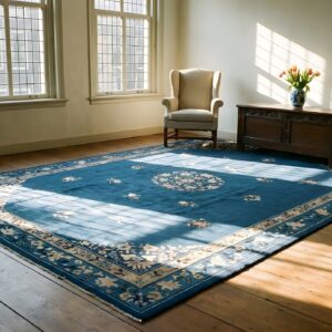 Chinese Room Size Rectangle Blue 1920s Knotted Antique - Peking Wool Rug (SKU 23264) - room view
