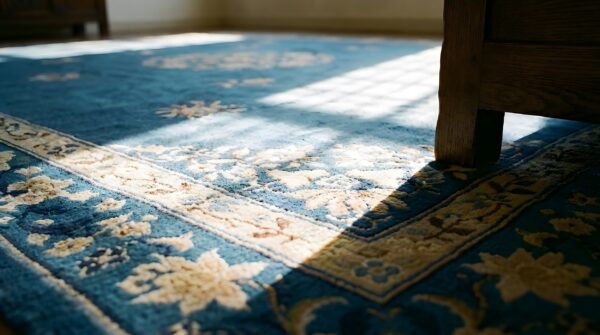 Chinese room size rectangle blue 1920s knotted antique - peking wool rug 7 Chinese room size rectangle blue 1920s knotted antique - peking wool rug (sku 23264) - in-room detail