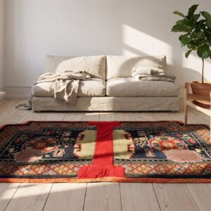 Antique Chinese Wool Pile Hand Knotted Saddle Horse Cover Rug (SKU 21985) - room view