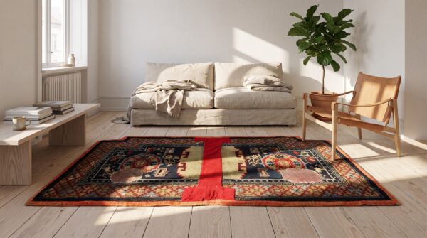 Antique chinese wool pile hand knotted saddle horse cover rug 8 Antique chinese wool pile hand knotted saddle horse cover rug (sku 21985) - room view