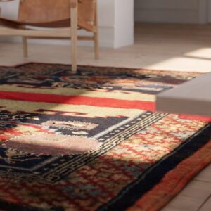 Antique Chinese Wool Pile Hand Knotted Saddle Horse Cover Rug (SKU 21985) - in-room detail