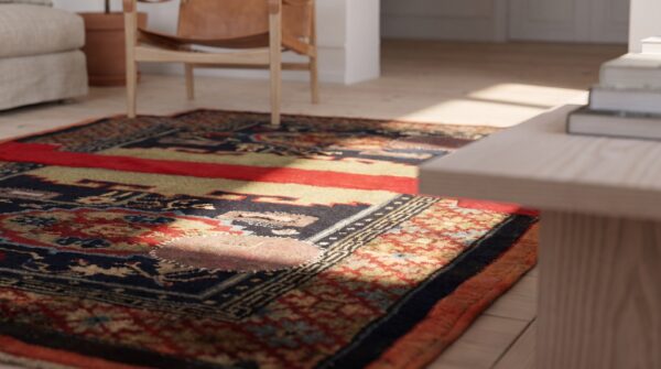Antique chinese wool pile hand knotted saddle horse cover rug 9 Antique chinese wool pile hand knotted saddle horse cover rug (sku 21985) - in-room detail
