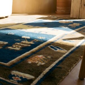 Antique Chinese Saddle Rug Horse Cover Wool Navy and Brown Carpet (SKU 23824) - in-room detail