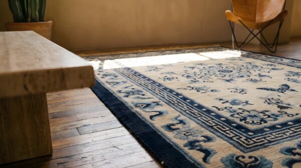 Antique chinese - silk knotted rug (sku 23143) - in-room detail