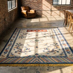 Antique Chinese - Silk Small Scatter Size Silk & Metallic Thread Ivory Rug (SKU 22201) - room view