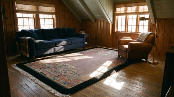 Antique chinese wool small scatter size - art deco knotted 1920s rectangle rug (sku 24487) - room view