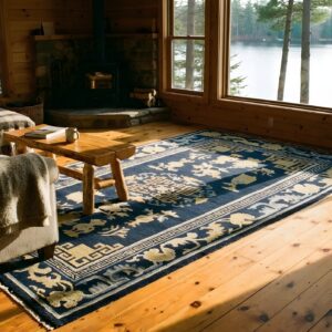 Antique Chinese Small Scatter Size Blue Floral Medallion Peking Wool Pile Rug (SKU 23556) - room view