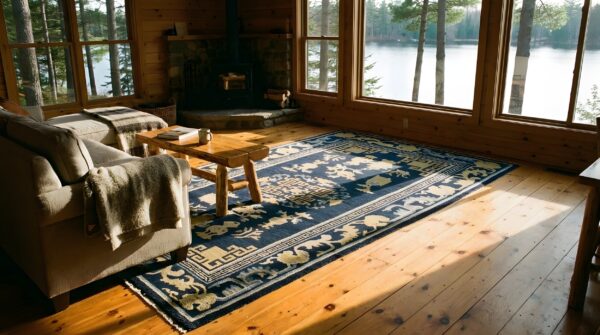 Antique chinese small scatter size blue floral medallion peking wool pile rug 9 Antique chinese small scatter size blue floral medallion peking wool pile rug (sku 23556) - room view