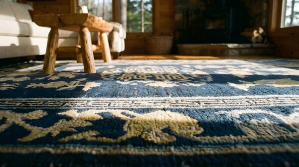Antique chinese small scatter size blue floral medallion peking wool pile rug 10 Antique chinese small scatter size blue floral medallion peking wool pile rug (sku 23556) - in-room detail