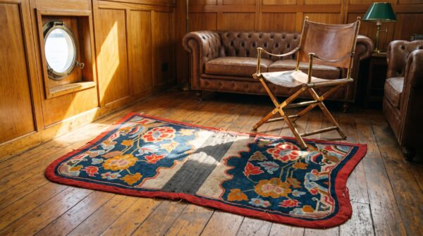 Antique chinese small scatter size wool coral rug 6 Antique chinese small scatter size wool coral rug (sku 21993) - room view