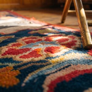 Antique Chinese Small Scatter Size Wool Coral Rug (SKU 21993) - in-room detail