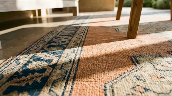 Antique chinese small scatter size wool horse cover rug 10 Antique chinese small scatter size wool horse cover rug (sku 23737) - in-room detail