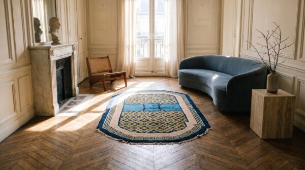 Antique chinese small scatter size wool multicolor rug (sku 21731) - room view