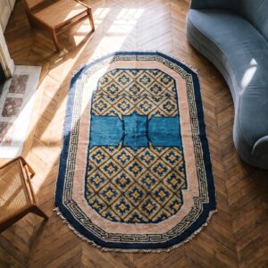 Antique Chinese Small Scatter Size Wool Multicolor Rug (SKU 21731) - styled overhead view