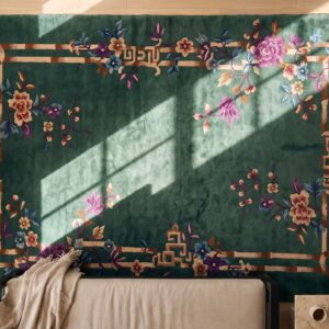 Chinese Small Scatter Size Wool Knotted Rectangle - Art Deco 1920s Antique Rug (SKU 25272) - styled overhead view