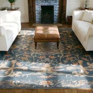 Antique Chinese Square Textile Blue 1825 Rug (SKU 25406) - styled overhead view