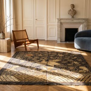 Antique Chinese Square Textile Small Scatter Size Wool Black Rug (SKU 22567) - room view