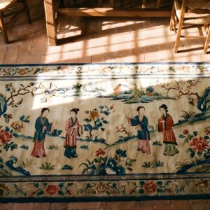 Antique Chinese - Textile Chinese Knotted Rug (SKU 22059) - styled overhead view