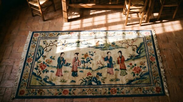 Antique chinese - textile chinese knotted rug 2 Antique chinese - textile chinese knotted rug (sku 22059) - styled overhead view