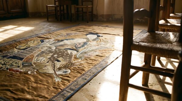 Antique chinese - textile flat weave rug (sku 23150) - in-room detail