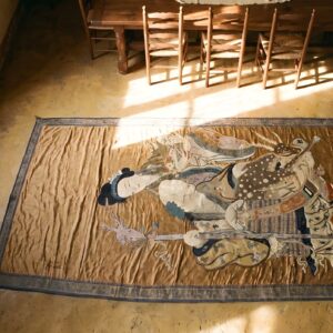 Antique Chinese - Textile Flat Weave Rug (SKU 23150) - styled overhead view