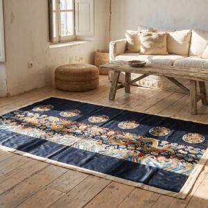 Antique Chinese - Textile Small Scatter Size Silk & Metallic Thread Black Rug (SKU 21957) - room view