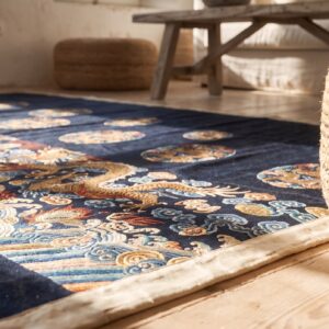 Antique Chinese - Textile Small Scatter Size Silk & Metallic Thread Black Rug (SKU 21957) - in-room detail