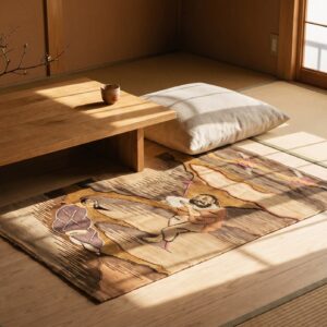 Antique Chinese - Textile Small Scatter Size Silk & Metallic Thread Ivory Rug (SKU 23351) - room view